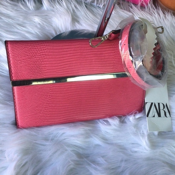 ZARA Pink Leather Purse NWT - Picture 1 of 11